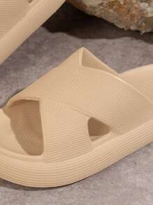 Sandales légères, souples et confortables unisexes de couleur unie, convenant pour l'extérieur, la maison, la salle de bain, la plage avec orteils ouverts et bride croisée, printemps/été - Kaki - Voir 3