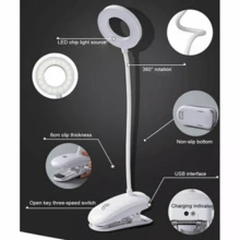 LED Rechargeable Clamp Clip On Flexible Desk Light Reading Table Night Lamp -USB - Luz cálida, Luz blanca, Luz cálida y blanca - Ver 4