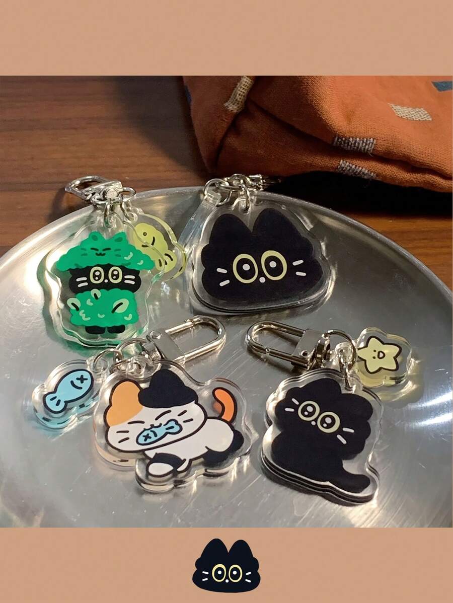 4 chiếc móc khóa ba lô hình mèo đen nhỏ đáng yêu bằng acrylic, quà tặng đáng yêu cho phụ kiện xe hơi túi xách cho bé gái - Nhiều màu - Xem 1