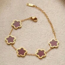 1 chiếc vòng tay bằng thép không gỉ hình cỏ 5 lá và xà cừ, thích hợp để bé gái đeo hàng ngày - Nhiều màu - Xem 4