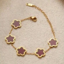 1 chiếc vòng tay bằng thép không gỉ hình cỏ 5 lá và xà cừ, thích hợp để bé gái đeo hàng ngày - Nhiều màu - Xem 5