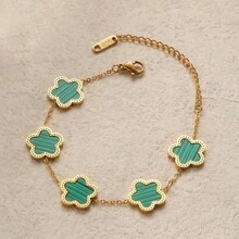 1 chiếc vòng tay bằng thép không gỉ hình cỏ 5 lá và xà cừ, thích hợp để bé gái đeo hàng ngày - Nhiều màu - Xem 2