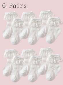 3 双女童蕾丝网眼透气荷叶边袜子适合日常穿着或派对,春夏季 - 白色 - 查看 11