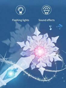 1 pieza Varita mágica con luz y música de copo de nieve azul para disfraz de princesa, para juegos de roles, fiestas y regalos (Batería no incluida), Navidad, Decoraciones Navideñas, Varita Luminosa