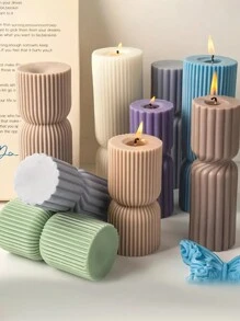 2pcs/Set Geometric Vertical Stripe Double Stitch Stick Candle Mold New Handmade Aromatherapy Candle Diffuser Plaster Ornament Silicone Mold - White - View 5