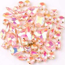 50 piezas/paquete, caramelos de gelatina de colores AB en formas mixtas, piedras de cristal coser a mano con base de metal dorado plano con agujeros, material de costura brillante con piedras preciosas para accesorios DIY, se pueden usar para decorar ropa, vestidos, bolsos, zapatos, broches, aretes, manualidades