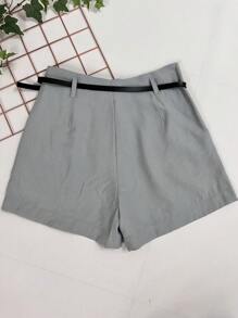 Marrant Shorts With Belt And High Waist Pocket - 淺灰色 - 查看 6