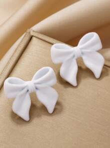 1 对儿童甜美可爱时尚简约植绒蝴蝶结耳钉 - 1pcs - 查看 8