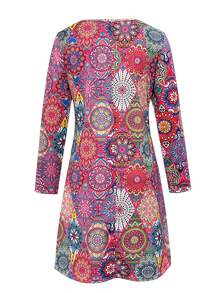 New Bohemian Style Floral Print Vintage Casual Commuter Dress For Women, Autumn - Multicolor - View 3