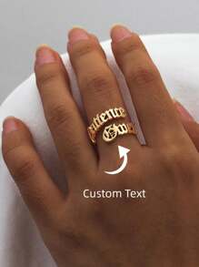 Anillos personalizados con nombres de pareja, de acero inoxidable, con nombres de pareja grabados, adecuados para hombres y mujeres, regalo de joyería - amarillo dorado - 2 nombres - Ver 2