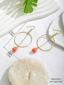 1 对夏威夷风格铜质流苏耳环，手工树脂茉莉花/菠萝吊坠耳环，适合海滩度假 - 金色 - 查看 4