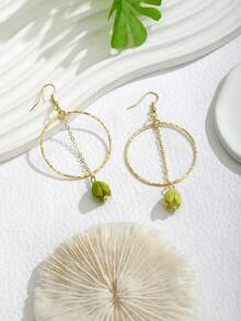 1 对夏威夷风格铜质流苏耳环，手工树脂茉莉花/菠萝吊坠耳环，适合海滩度假 - 金色 - 查看 3