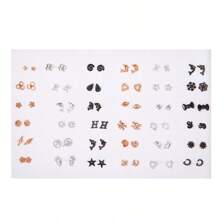 36 件/套女孩彩色水钻塑料耳环套装，颜色和款式随机，无盒，适合日常佩戴 - 彩色 - 查看 17