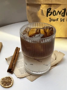 1pc,Clear Glass, Capacity 400ml, Vertical Bar, Heat Resistant, Suitable For Coffee/Tea/Latte, Family, Hotel, Party, Restaurant - Clear - View 4