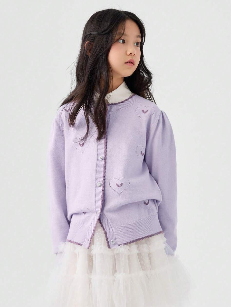 Balabala Girls' Knitted Sweater, 2024 New Spring Style, Wool Cardigan For Tween Girls - Purple - View 1