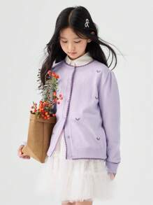 Balabala Girls' Knitted Sweater, 2024 New Spring Style, Wool Cardigan For Tween Girls - Purple - View 2