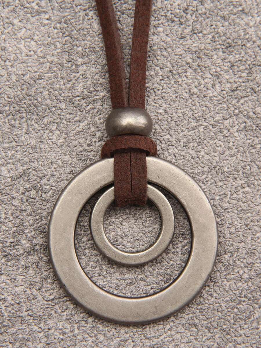 1pc Vintage Zinc Alloy Circle Charm Necklace For Men For Daily Decoration