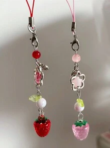 1pc Cute Strawberry Mobile Phone Chain Pendant, Keychain, Backpack Decor, Car Key Ring, Daily Accessory For Women, Family, Friends Valentine's Day Valentines Car Accessories Bag Charm School Goth Y2k Halloween Accessories Teachers Day Christmas Gift Ideas Bag Accessories Lanyards With Id Holder Car Accessories Bag Charms - Beaded Mobile Phone Chain - View 2
