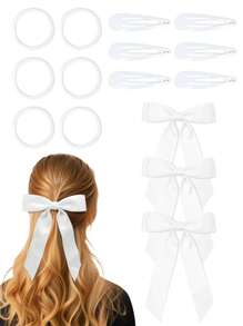 15Pcs Back To School Girls Hair Bows Grossgrain Long Tail Bow Hair Clips Hair Ties Hair Ribbon Ponytail Holder Hair Accessories For Girls Toddlers