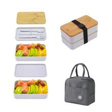 1 件 1200 毫升日式便当盒，双层隔热午餐盒，大容量，微波炉安全塑料食品容器套装，厨房，圣诞礼物 - 彩色 - 查看 3