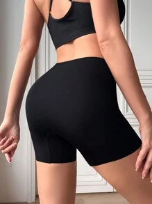 Pantys tipo short para mujer, de tela sólida y delgada, suaves y cómodos, sin costuras - Negro