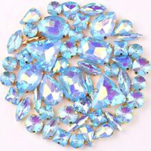 50 piezas/paquete, caramelos de gelatina de colores AB en formas mixtas, piedras de cristal coser a mano con base de metal dorado plano con agujeros, material de costura brillante con piedras preciosas para accesorios DIY, se pueden usar para decorar ropa, vestidos, bolsos, zapatos, broches, aretes, manualidades