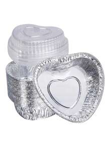 12pcs Heart-Shaped Tin Foil Baking Cup With Lids, Reusable Aluminum Foil Cupcake Muffin Baking Cup For Valentine's Day,  Food Storage Tray, Cooking & Baking Supply, Wedding & Birthday Party Decoration - Silver - View 14