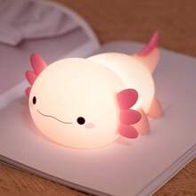 Linda luz noturna de axolote para quarto de crianças, lâmpada noturna de silicone animal para berçário, controle por toque, luzes noturnas de axolote rosa, lâmpada de cabeceira recarregável por USB para decoração de quarto como presentes de Natal e aniversário