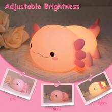 Linda luz noturna de axolote para quarto de crianças, lâmpada noturna de silicone animal para berçário, controle por toque, luzes noturnas de axolote rosa, lâmpada de cabeceira recarregável por USB para decoração de quarto como presentes de Natal e aniversário