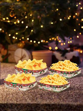 5pcs/8pcs/16pcs Christmas Element Sweater Theme Party Snack Tray, Potato Chips Paper Box, Party Supplies