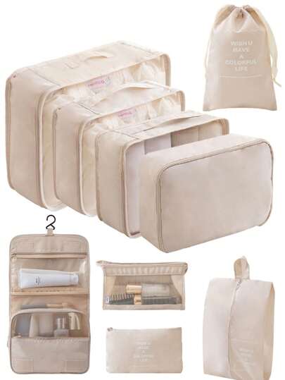 9pcs/Set Travel Packing Cubes - Large Capacity Multi-Function Zipper Storage Bags, Hand-Held Travel Bag, Storage Bag, Mesh Bag, Shoe Bag, Bottle Sleeve, Drawstring Bag, General Bag, Luggage Bag, Underwear Storage Bag, Hospital Bag, Shirts, Underwear, Clothes