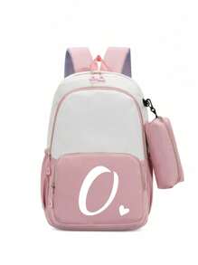 2 buc/Set Rucsac drăguț pentru studenți, rucsac simplu cu fermoar de capacitate mare, rucsac și geantă de papetărie, cu litere albe în formă de inimă A-Z, rucsac înapoi la școală, geantă de umăr de mare capacitate, echipat cu geantă de papetărie de aceeași culoare, rucsac pentru computer la modă și casual asortat pentru campus , Rucsac de damă, Rucsac de călătorie, Vacanță de călătorie, Sport în aer liber, Școală de fete, Studentă de fete, Cadou pentru fiica iubită, Cadou pentru întoarcerea la școală, Potrivit pentru uz școlar