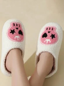 Dép vải mới cho nam và nữ trong lễ Halloween, họa tiết bộ xương chó ma và thiết kế bí ngô, dép đi trong nhà ấm áp bằng vải nhung, cỡ lớn - Hồng - Xem 2