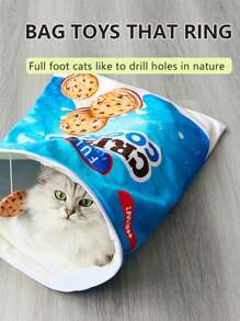 FULED 猫隧道玩具，猫钻袋，猫咪生日礼物，全身带皱纸猫隧道袋（发出声音，声音对猫咪有吸引力，不建议夜间使用）可折叠互动猫钻袋宠物玩具带毛绒球，猫隧道袋，室内猫咪自互动玩具 - 彩色 - 查看 7