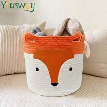 Yiuswoy 1pc Fox Pattern Laundry Hamper, Large Toys Storage Basket, Woven Rope Basket Cartoon Fox Face Laundry Basket, Nursery Storage Basket, Pets Supplies Storage Organiser, Orange And White Art Supplies Storage - Multicolor - View 4
