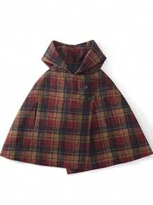 1 pieza Abrigo con capucha de estilo escolar dulce y cómodo, acolchado a cuadros, para niña joven, de estilo casual y alto nivel, multicolor, para primavera/verano/otoño - Multicolor - Ver 1