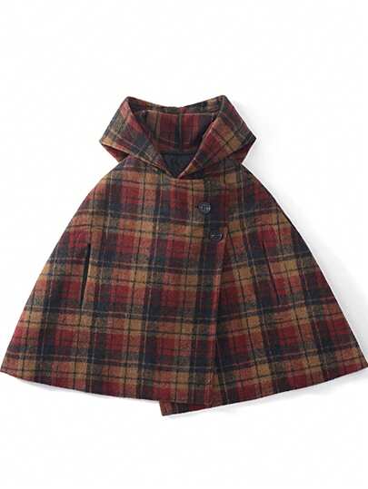 1pc Young Girl Casual High-End Comfortable Sweet Cute School Style Pointed Hood Plaid Quilted Cloak Coat, Multi-Colored, Spring/Summer/Autumn