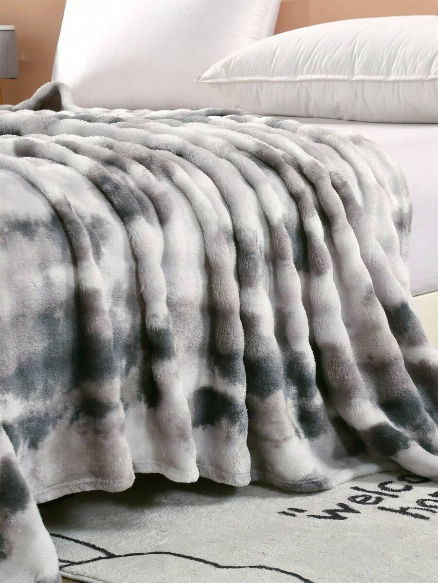 1 件墨染仿貂绒毛毯，毛绒柔软双面旅行毯，适用于沙发、床、家居装饰 - 深灰色 - 查看 1