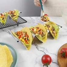 1/2PCS Stainless Steel Taco Holders, Premium Taco Stands, Holds 2 Or 3 Tacos Each Taco Tray, Taco Rack With Easy-Access Handle, Taco Plate Shells Oven & Grill Safe, Kitchen Supplies, Serveware Accessories - Silver - View 3