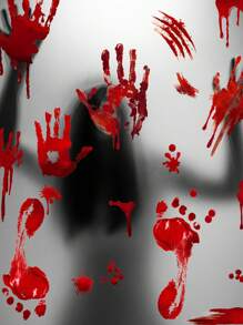 10pcs/8pcs/Set Halloween Horror Bloody Handprint & Footprint Wall Decals, Scary Blood Drip Self-Adhesive Stickers For Wall, Glass, Window Decor - Multicolor - View 1