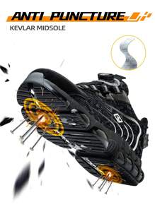 Ding gu Safety Shoes Puncture Proof Lace-Up Work Shoes, Industrial And Construction Site Convenient Rotating Buckle Lightweight Soft Sole Work Shoes Anti Smashing Steel Toe Safety Shoes Puncture Proof Work Shoes - 黑灰色(防砸防刺穿) - 查看 5