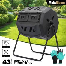MoNiBloom 43 Gallon Compost Tumbler, Outdoor Large Dual Chamber Tumbling Compost Bin All-Season Fast Working Tumbling Composter, High Volume Composter With 2 Sliding Doors - Black - View 1