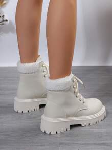 Perfect With Hoodie,Women Fashion Boots Match Sweater, Warm Women's Wool-Lined Snow Boots - Waterproof, Insulated, Round Toe, Fluffy Trim, Short, Lug Sole, Platform, Winter Cold-Weather Boots