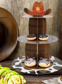 半套三层西部牛仔风格纸杯蛋糕架，适合婴儿派对、生日派对装饰，纸板纸杯蛋糕托架，纸杯蛋糕塔，适配“狂野派对”用品，婴儿派对装饰 - 彩色 - 查看 4