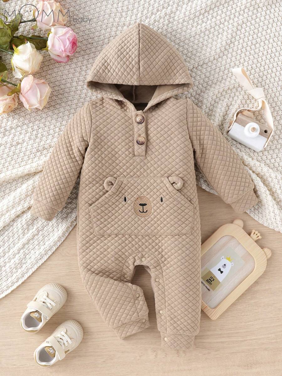 MommBaby Pelele con capucha bordado con osito con bolsillo de manga larga para bebé niño recién nacido, primavera y otoño