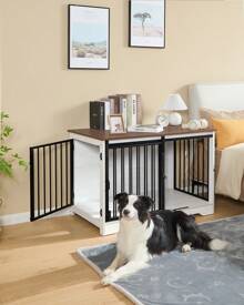 HaluPeit Dog Cage Furniture, Dog Box, 2 Doors, Modern Dog House For Small/Medium/Large Dogs Up To 100 Kg, Side Table, Dog House For Home, 60 X 100 X 68 Cm - 棕色 - 查看 1