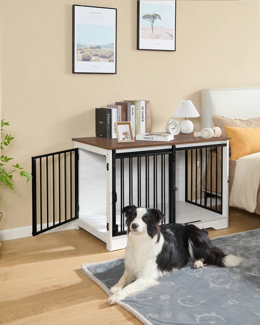HaluPeit Dog Cage Furniture, Dog Box, 2 Doors, Modern Dog House For Small/Medium/Large Dogs Up To 100 Kg, Side Table, Dog House For Home, 60 X 100 X 68 Cm - 棕色 - 查看 1