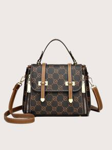 Bolsa de mão feminina com padrão da moda, bolsa grande de capacidade para mulheres de meia-idade com estampa de seta dupla