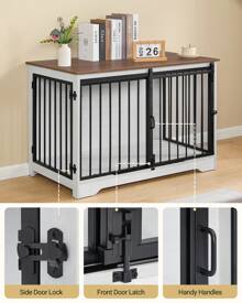 HaluPeit Dog Cage Furniture, Dog Box, 2 Doors, Modern Dog House For Small/Medium/Large Dogs Up To 100 Kg, Side Table, Dog House For Home, 60 X 100 X 68 Cm - 棕色 - 查看 4