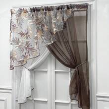 1 Piece Cross Translucent Curtains Coffee Print Leaves Triangular Kitchen Short Curtains, French Country Filter Tulle Curtains For Living Room Farmhouse  Office Home Decoration